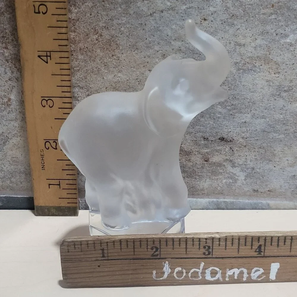 Vintage Goebel Frosted Crystal Elephant Paperweight On Pedestal Figurine